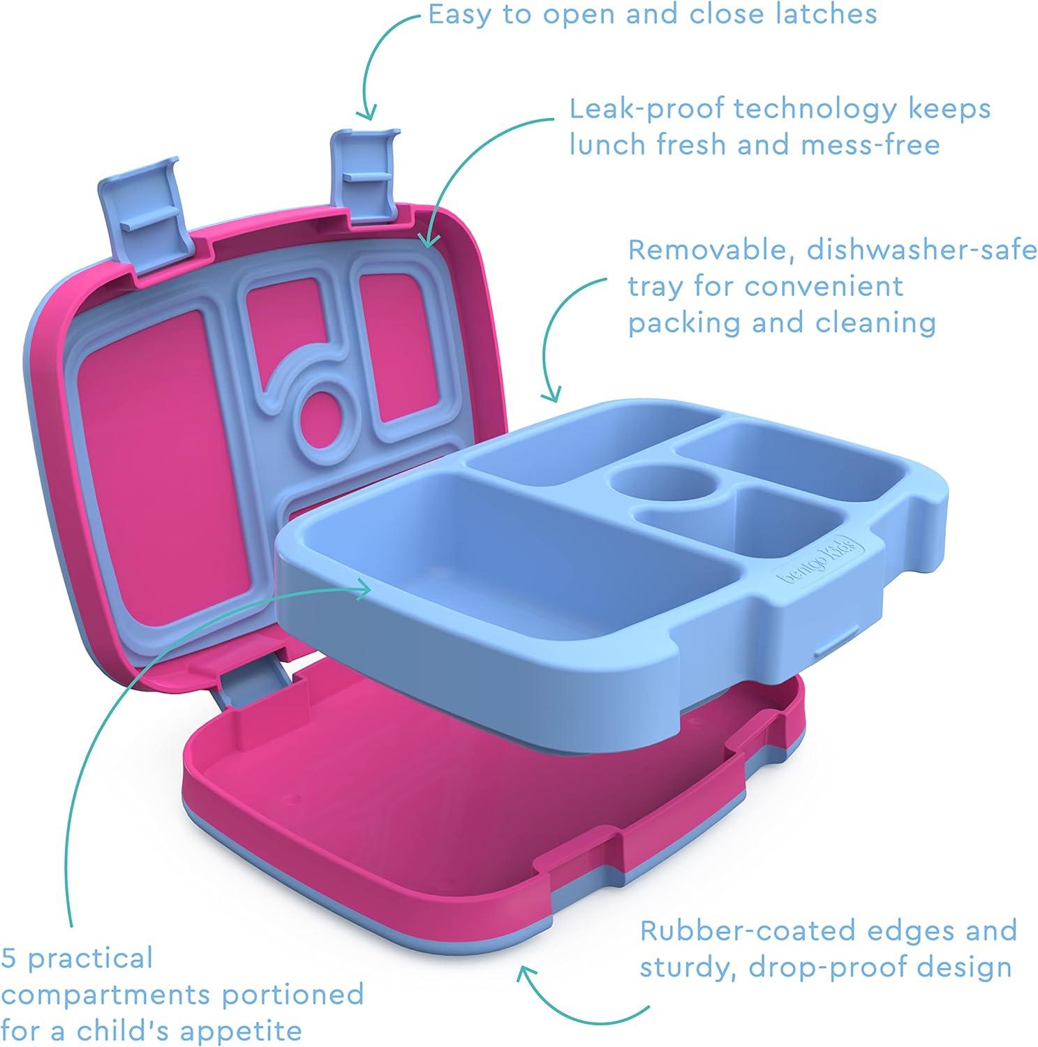 imageBentgo Kids Prints 5Compartment BentoStyle Kids Lunch Box Set with Reusable Plastic Utensils Rainbows and Butterflies