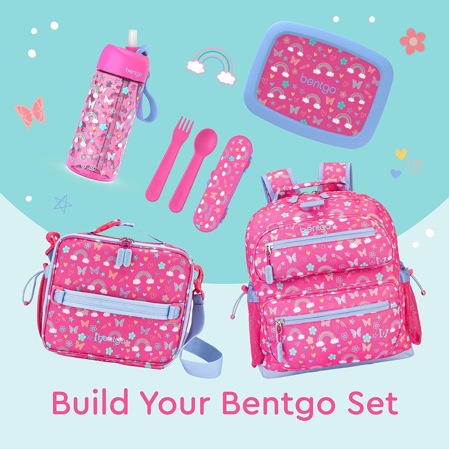 imageBentgo Kids Prints 5Compartment BentoStyle Kids Lunch Box Set with Reusable Plastic Utensils Rainbows and Butterflies