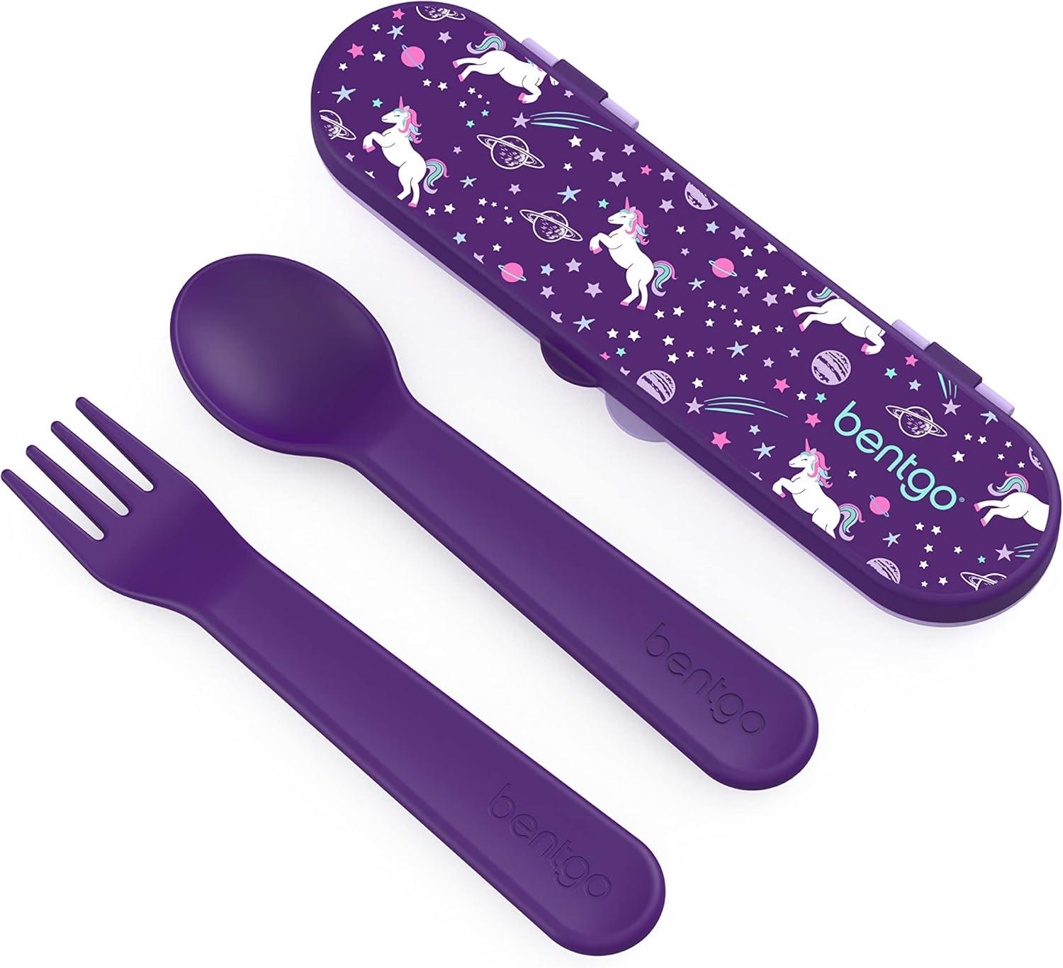 imageBentgo Kids Prints 5Compartment BentoStyle Kids Lunch Box Set with Reusable Plastic Utensils Unicorn