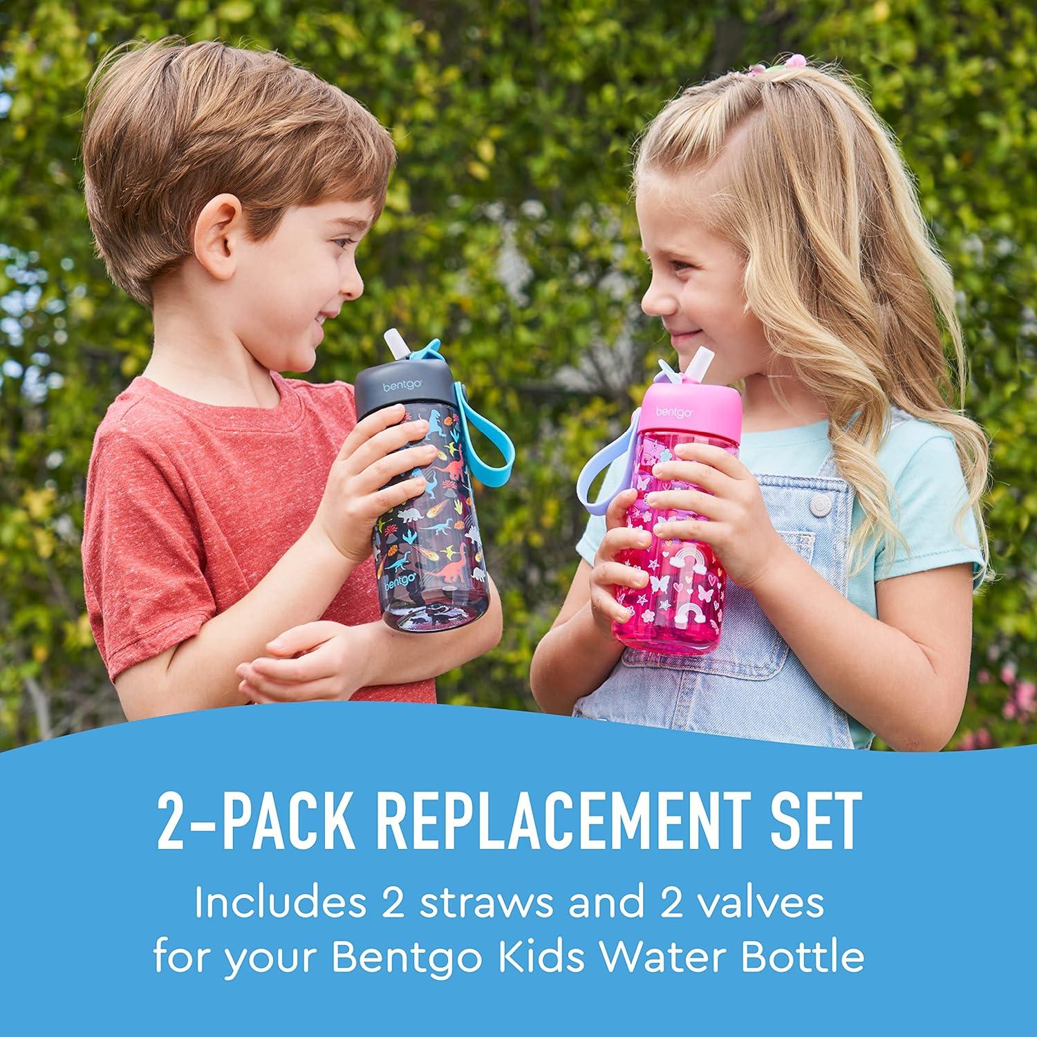 imageBentgo Kids Water Bottle 2Pack New amp Improved 2023 Set With 2Pack of Water Bottle Replacement Straws DinosaurDino Fossils