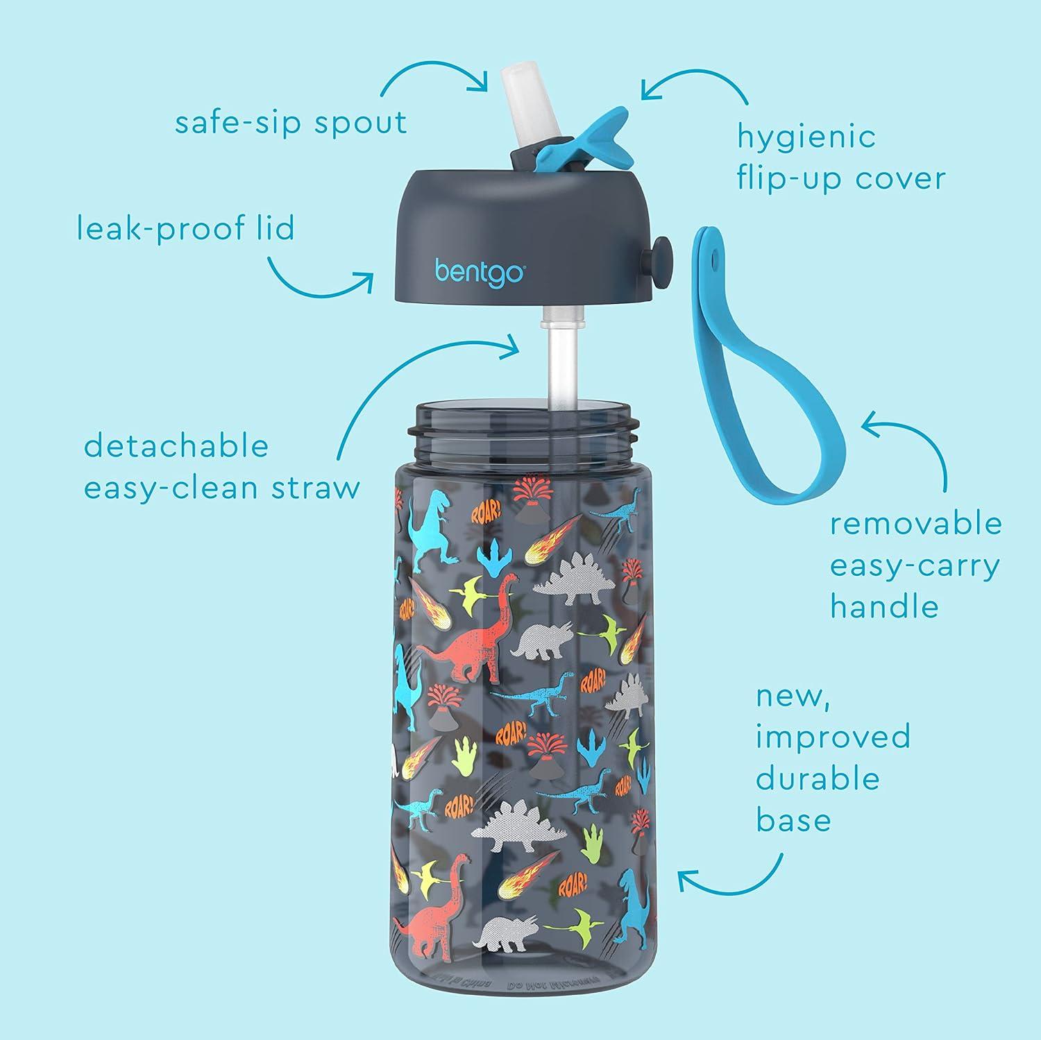 imageBentgo Kids Water Bottle 2Pack New amp Improved 2023 Set With 2Pack of Water Bottle Replacement Straws DinosaurDino Fossils