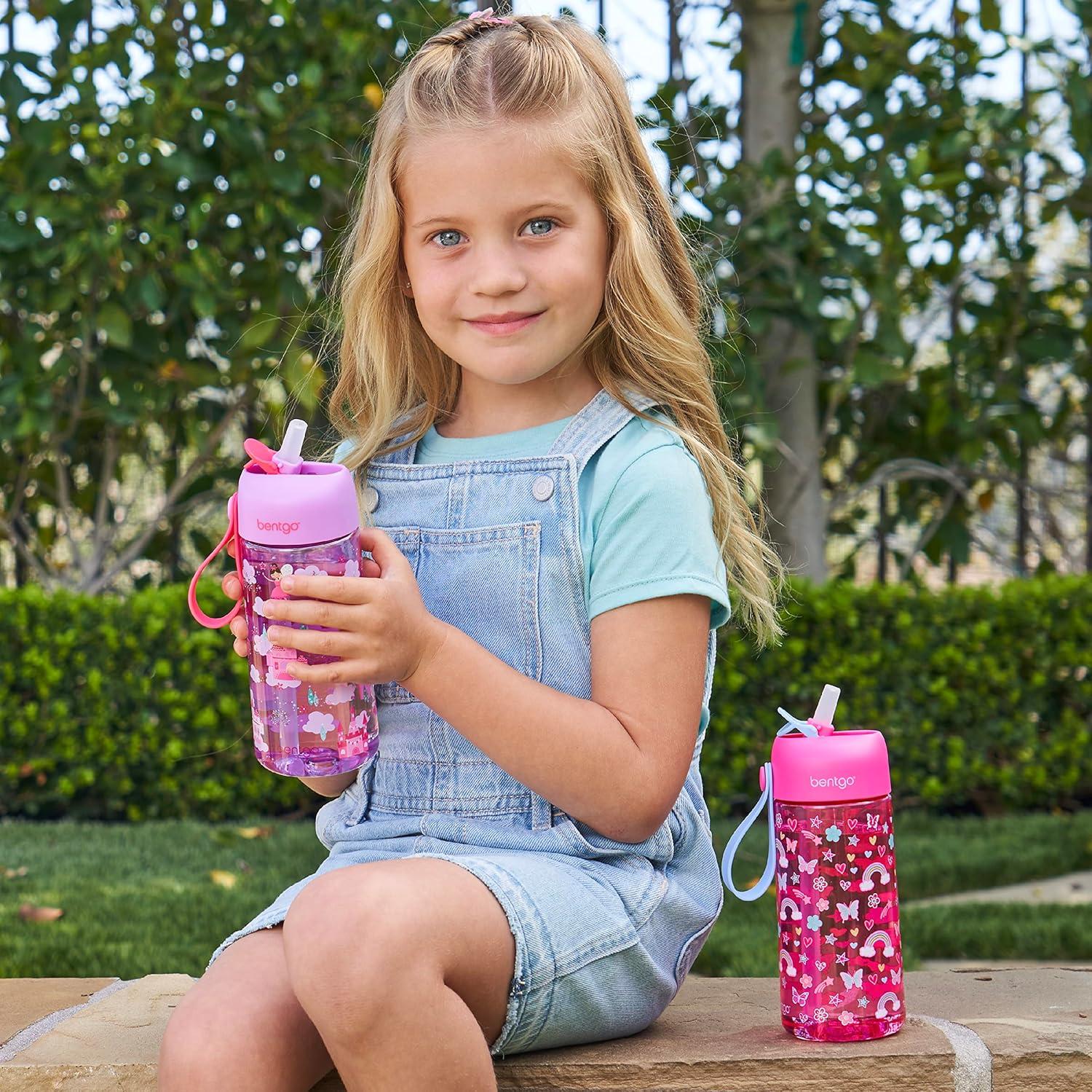 imageBentgo Kids Water Bottle 2Pack New amp Improved 2023 Set With 2Pack of Water Bottle Replacement Straws Rainbows amp ButterfliesFairies