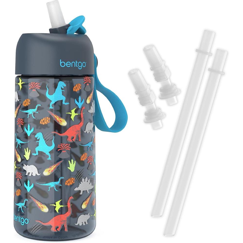 imageBentgo Kids Water Bottle New amp Improved 2023 Set With 2Pack of Water Bottle Replacement Straws Dinosaur
