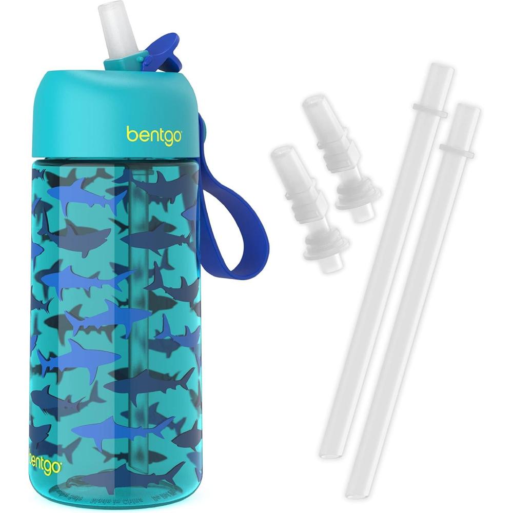 imageBentgo Kids Water Bottle New amp Improved 2023 Set With 2Pack of Water Bottle Replacement Straws Shark