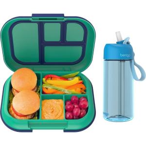 Bentgo® Kids Chill Lunch Box (Green/Navy) With Kids Water Bottle – New & Improved 2023 (Blue)