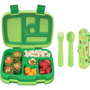 Bentgo® Kids Prints 5-Compartment Bento-Style Kids Lunch Box Set with Reusable Plastic Utensils (Safari)