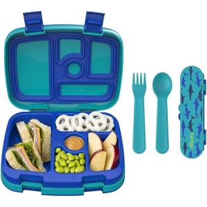Bentgo® Kids Prints 5-Compartment Bento-Style Kids Lunch Box Set with Reusable Plastic Utensils (Sharks)
