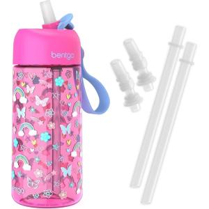 Bentgo® Kids Water Bottle – New & Improved 2023 Set With 2-Pack of Water Bottle Replacement Straws (Rainbow)