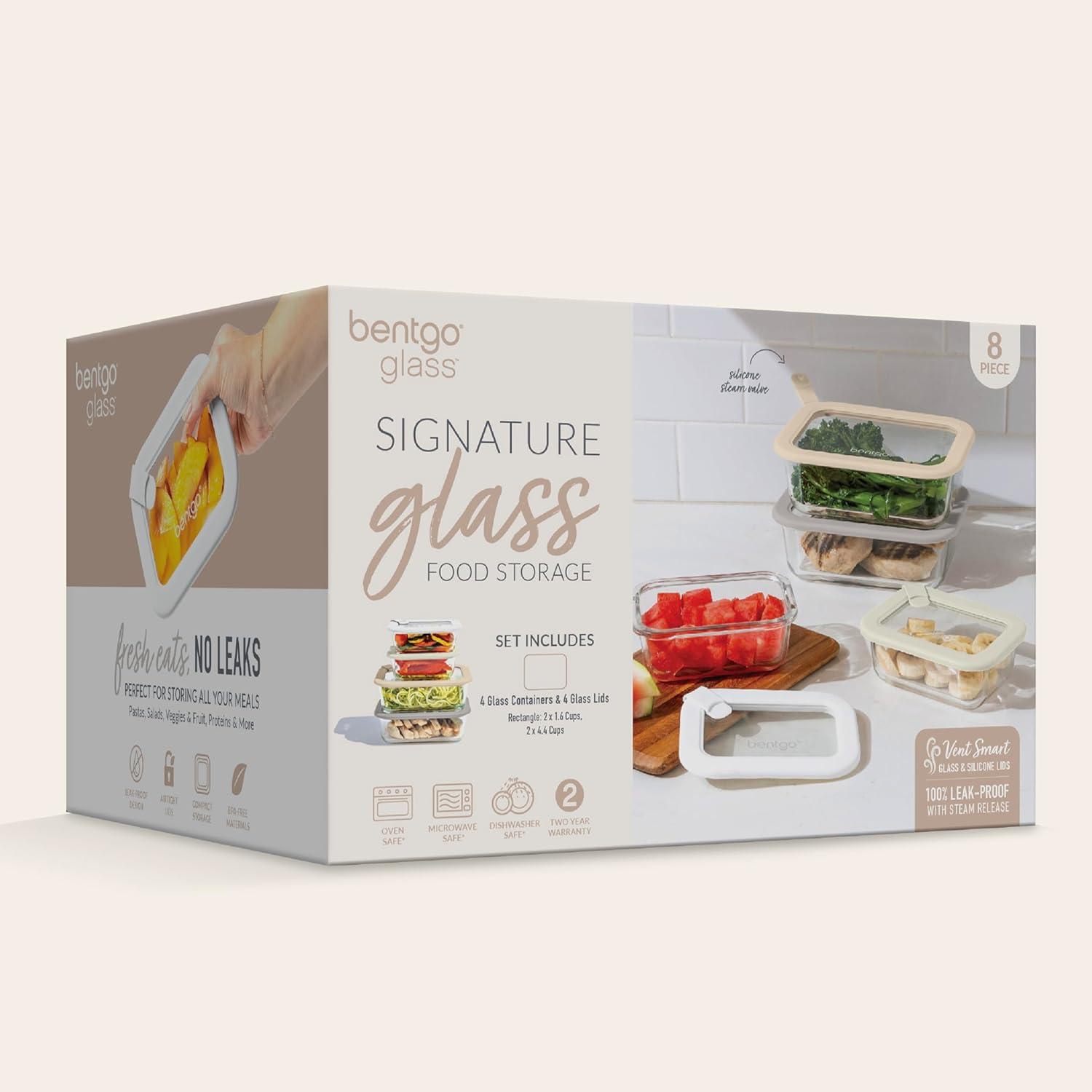 imageBentgo Signature LeakProof Glass Food Storage 8Piece Set 1Compartment PlasticFree Containers with Airtight Glass Lids BPAFree Microwave Freezer Oven amp Dishwasher Safe White Stone8Piece Set White Stone