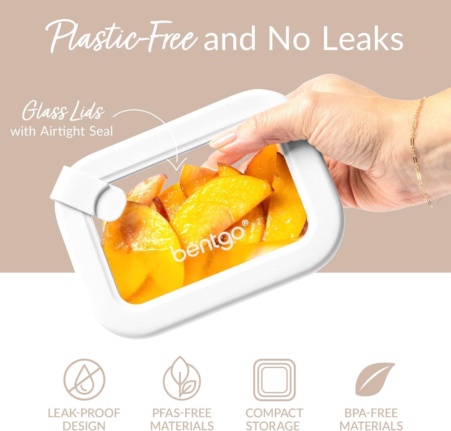 imageBentgo Signature LeakProof Glass Food Storage 8Piece Set 1Compartment PlasticFree Containers with Airtight Glass Lids BPAFree Microwave Freezer Oven amp Dishwasher Safe White Stone8Piece Set White Stone
