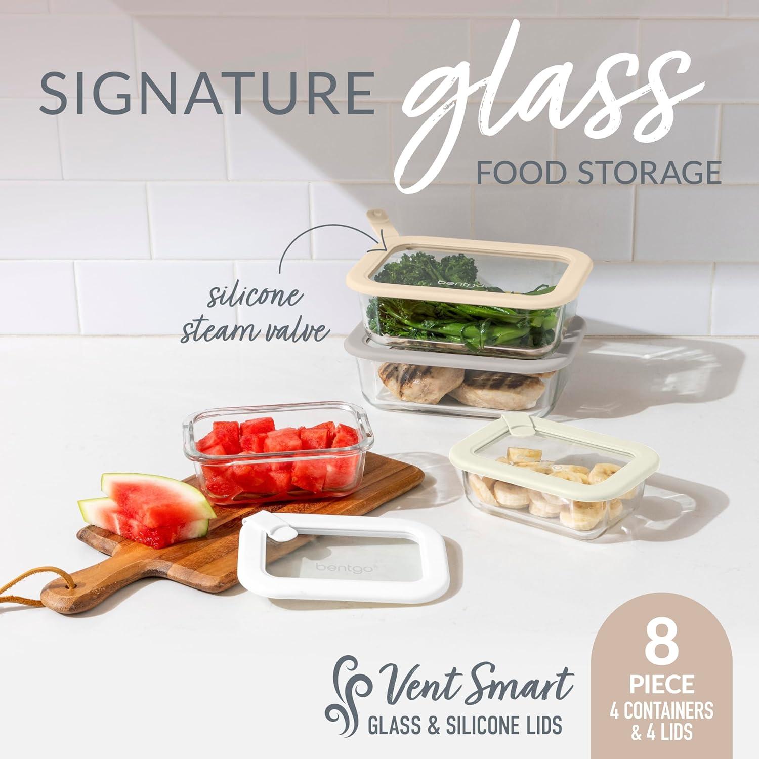 imageBentgo Signature LeakProof Glass Food Storage 10Piece Set 1Compartment PlasticFree Containers with Airtight Glass Lids BPAFree Microwave Freezer Oven amp Dishwasher Safe White Stone8Piece Set White Stone