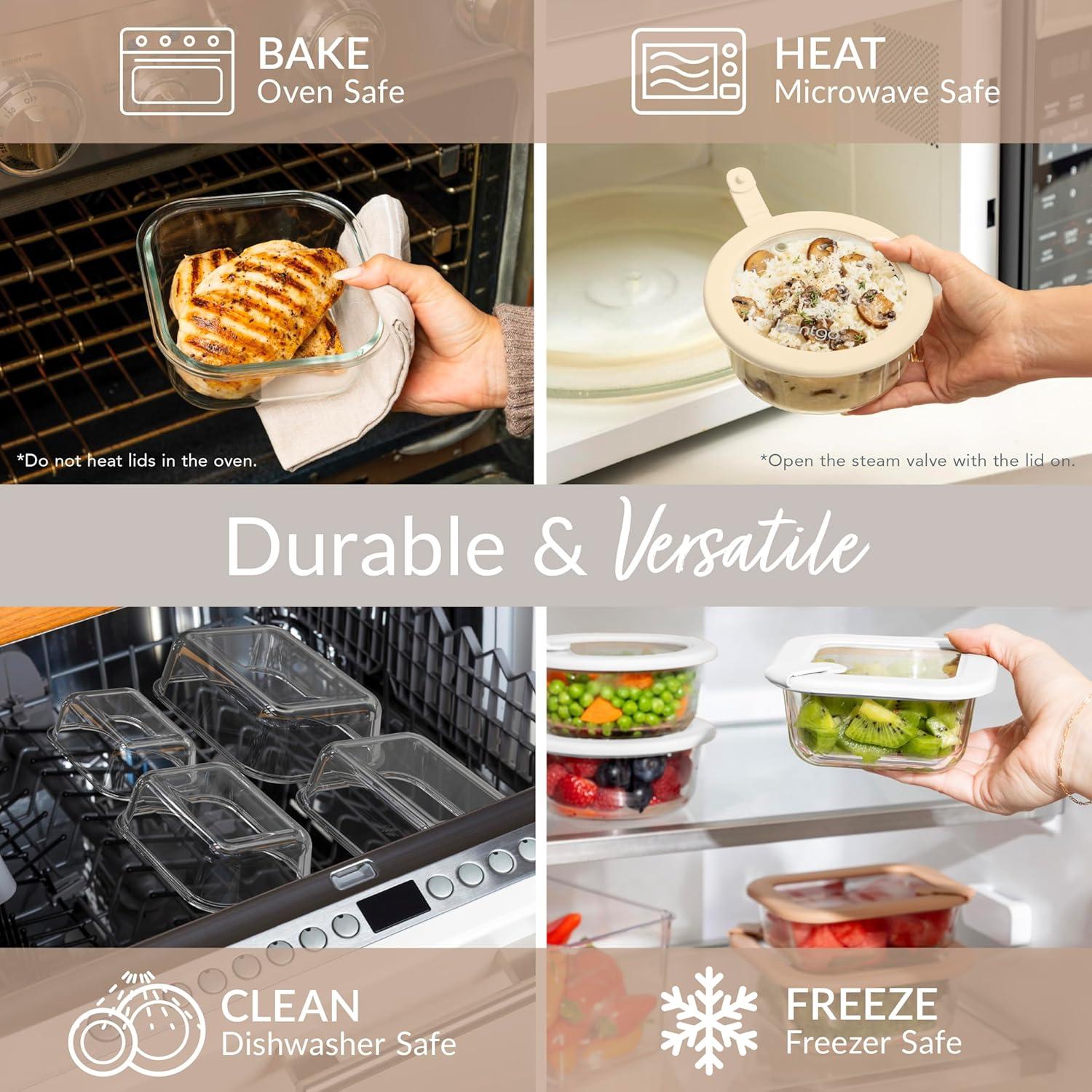 imageBentgo Signature LeakProof Glass Food Storage 10Piece Set 1Compartment PlasticFree Containers with Airtight Glass Lids BPAFree Microwave Freezer Oven amp Dishwasher Safe White Stone10Piece Set White Stone