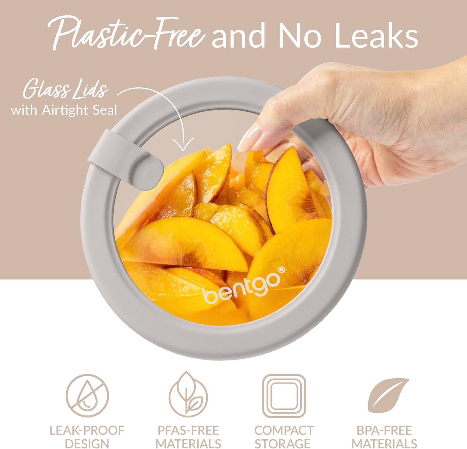 imageBentgo Signature LeakProof Glass Food Storage 10Piece Set 1Compartment PlasticFree Containers with Airtight Glass Lids BPAFree Microwave Freezer Oven amp Dishwasher Safe White Stone4Piece Set White Stone