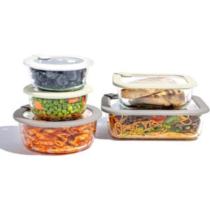 Bentgo Signature Leak-Proof Glass Food Storage – 10-Piece Set, 1-Compartment Plastic-Free Containers with Airtight Glass Lids, BPA-Free, Microwave, Freezer, Oven & Dishwasher Safe (White Stone)(10-Piece Set (White Stone))