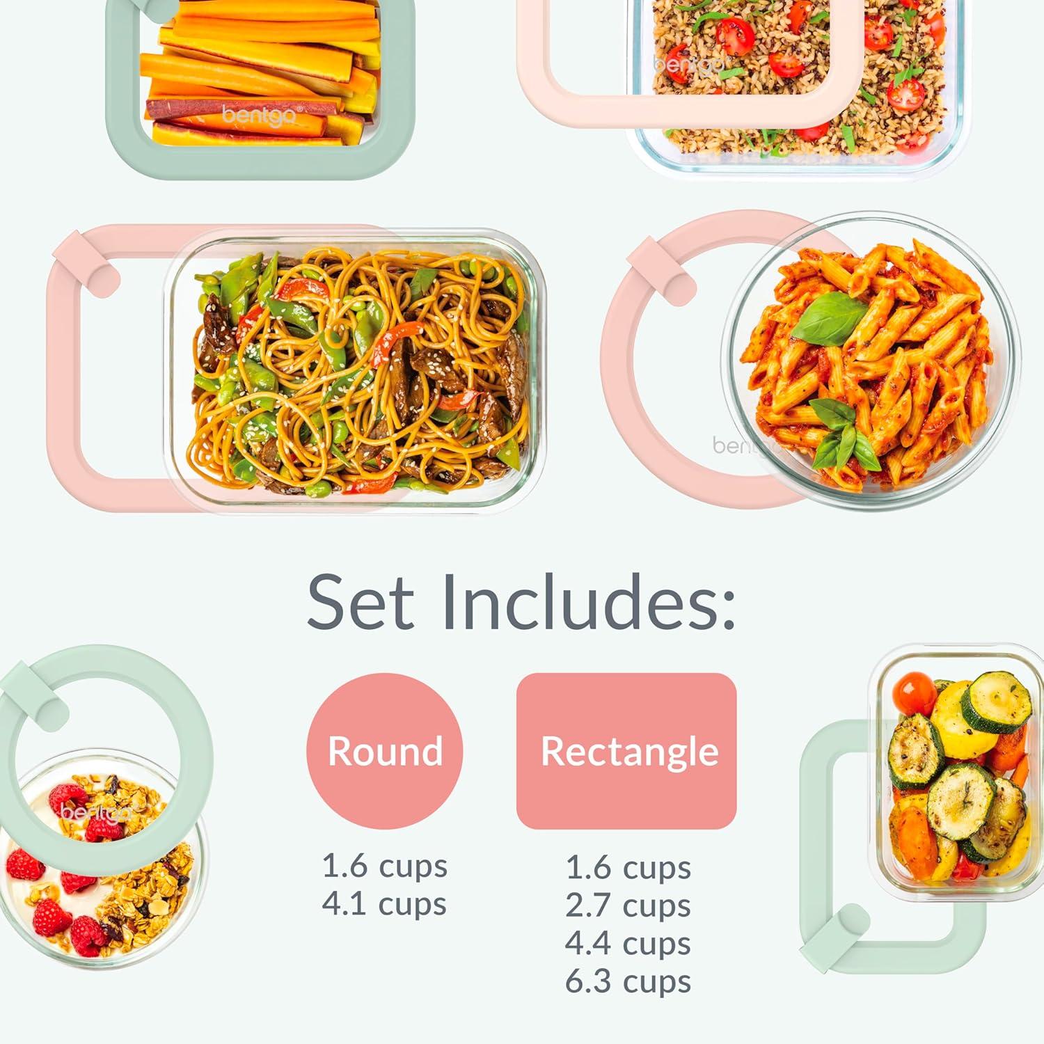 imageBentgo Signature LeakProof Glass Food Storage 12Piece Set 1Compartment PlasticFree Containers with Airtight Glass Lids BPAFree Microwave Freezer Oven amp Dishwasher Safe White StoneDesert Sage