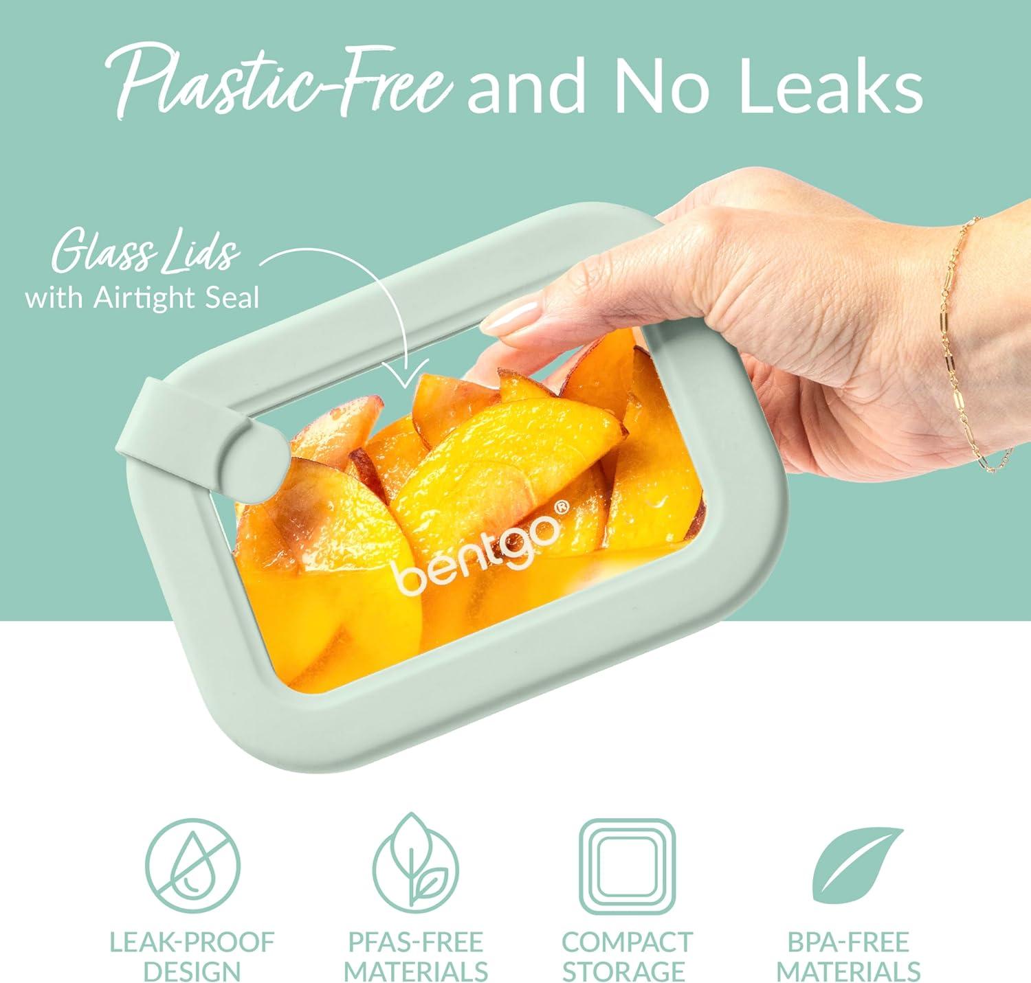 imageBentgo Signature LeakProof Glass Food Storage 8Piece Set 1Compartment PlasticFree Containers with Airtight Glass Lids BPAFree Microwave Freezer Oven amp Dishwasher Safe Desert SageDesert Sage