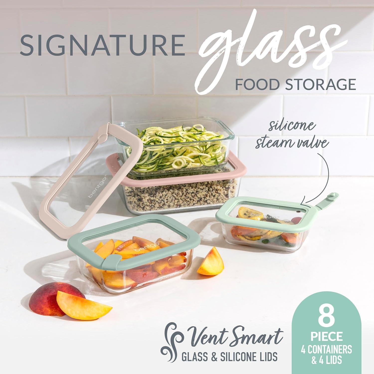 imageBentgo Signature LeakProof Glass Food Storage 8Piece Set 1Compartment PlasticFree Containers with Airtight Glass Lids BPAFree Microwave Freezer Oven amp Dishwasher Safe Desert SageDesert Sage