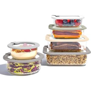 Bentgo Signature Leak-Proof Glass Food Storage – 12-Piece Set, 1-Compartment Plastic-Free Containers with Airtight Glass Lids, BPA-Free, Microwave, Freezer, Oven & Dishwasher Safe (White Stone)(White Stone)