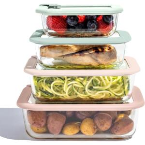 Bentgo Signature Leak-Proof Glass Food Storage – 8-Piece Set, 1-Compartment Plastic-Free Containers with Airtight Glass Lids, BPA-Free, Microwave, Freezer, Oven & Dishwasher Safe (Desert Sage)(Desert Sage)