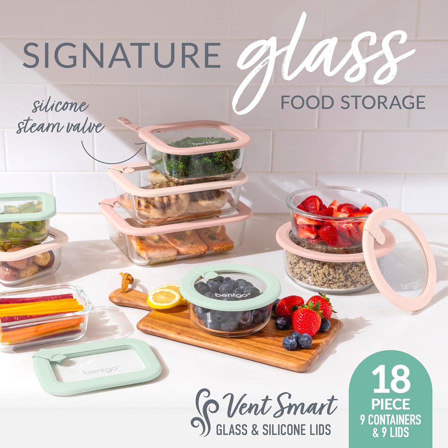 imageBentgo Signature LeakProof Glass Food Storage 18Piece Set 1Compartment PlasticFree Containers with Airtight Glass Lids BPAFree Microwave Freezer Oven amp Dishwasher Safe Desert Sage