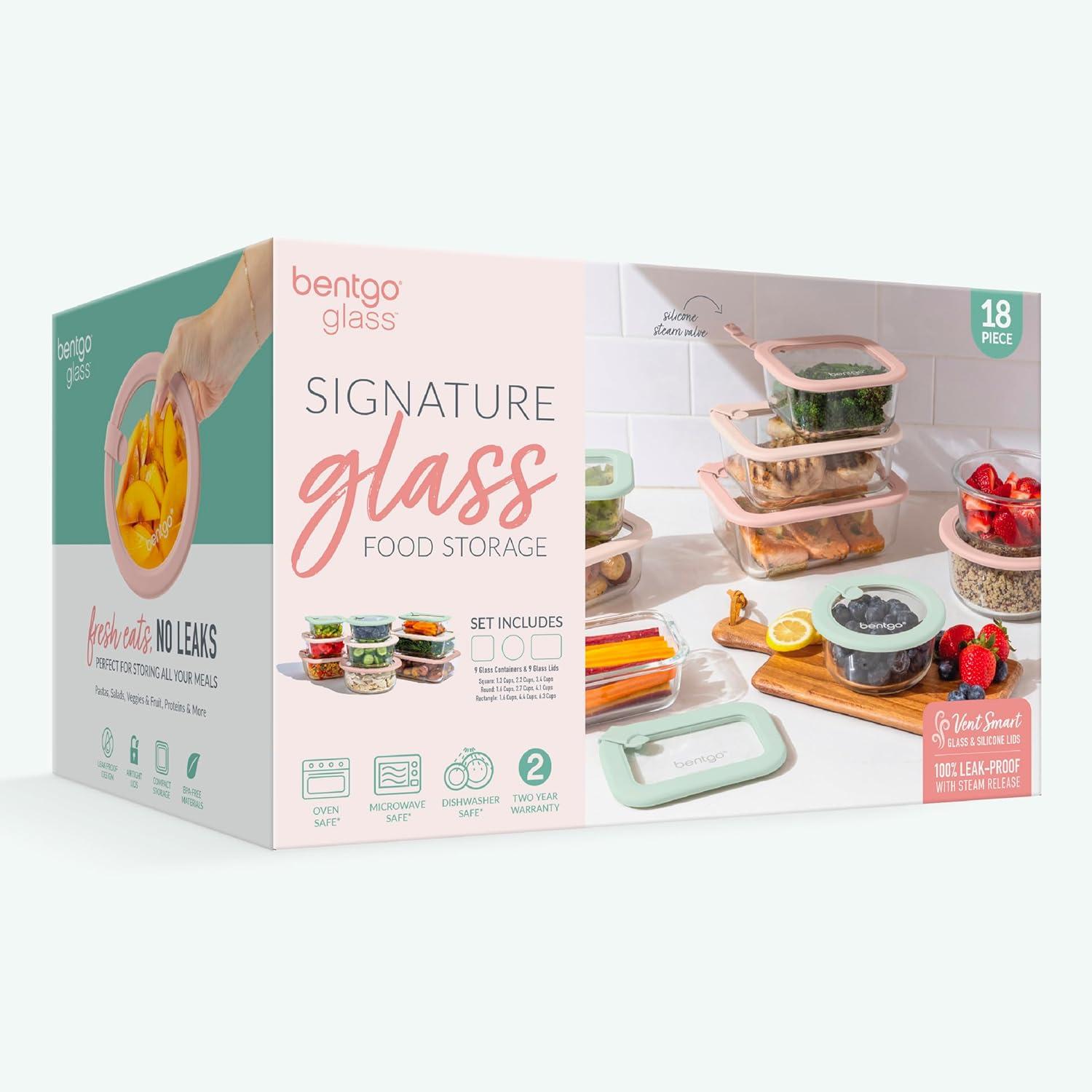 imageBentgo Signature LeakProof Glass Food Storage 18Piece Set 1Compartment PlasticFree Containers with Airtight Glass Lids BPAFree Microwave Freezer Oven amp Dishwasher Safe Desert Sage