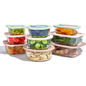 Bentgo Signature Leak-Proof Glass Food Storage – 18-Piece Set, 1-Compartment Plastic-Free Containers with Airtight Glass Lids, BPA-Free, Microwave, Freezer, Oven & Dishwasher Safe (Desert Sage)