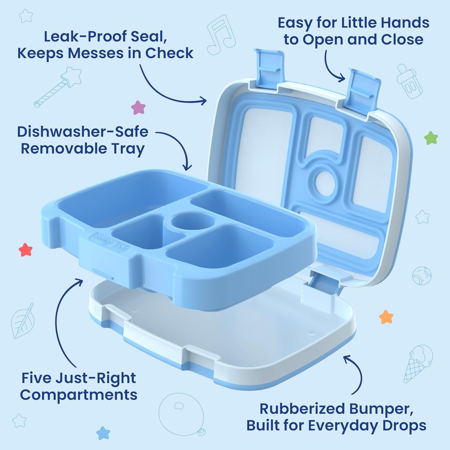 image:imageBentgo BLUEY Kids Prints LeakProof 5Compartment BentoStyle Kids Lunch Box Ideal Portions Ages 37 Durable DropProof Dishwasher Safe PFAS amp BPAFree Bluey amp Bingo Play DayBluey Bingo Play Day