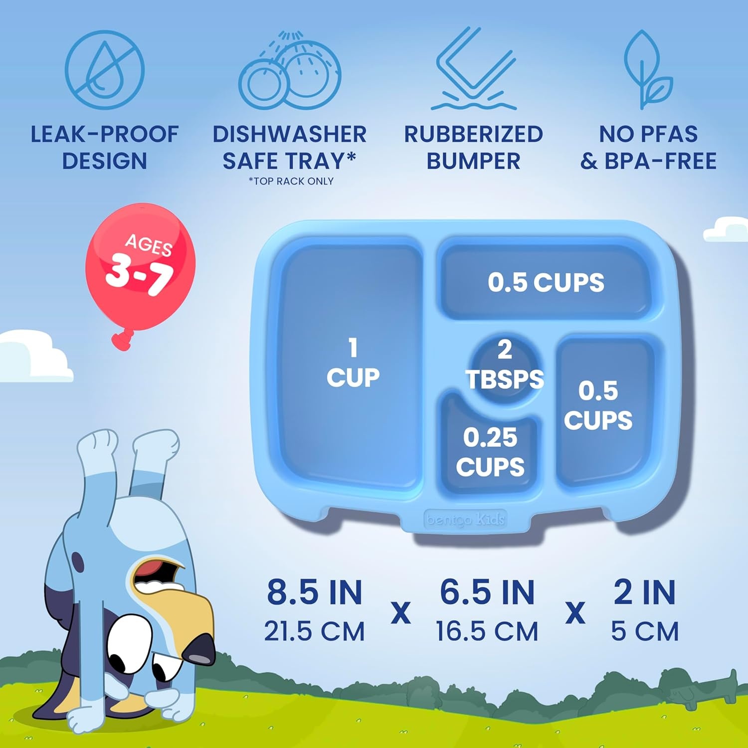 image:imageBentgo BLUEY Kids Prints LeakProof 5Compartment BentoStyle Kids Lunch Box Ideal Portions Ages 37 Durable DropProof Dishwasher Safe PFAS amp BPAFree Bluey amp Bingo Play DayBluey Bingo Play Day