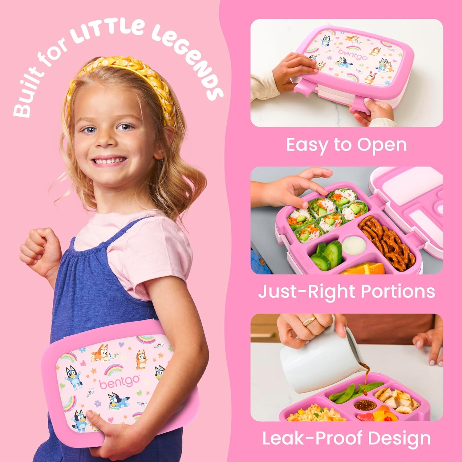 image:imageBentgo BLUEY Kids Prints LeakProof 5Compartment BentoStyle Kids Lunch Box Ideal Portions Ages 37 Durable DropProof Dishwasher Safe PFAS amp BPAFree Bluey amp Bingo Play DayHearts Crafts