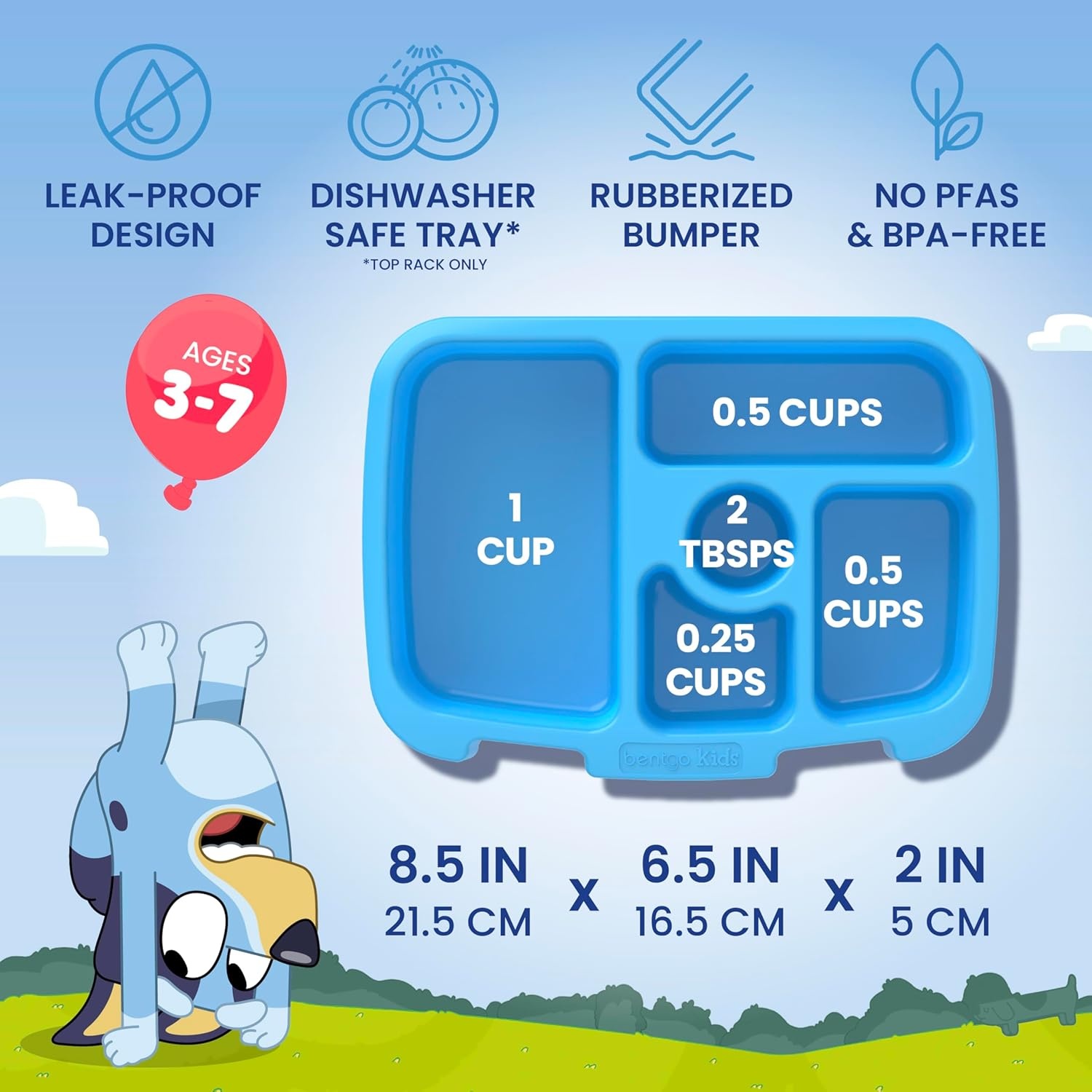 image:imageBentgo BLUEY Kids Prints LeakProof 5Compartment BentoStyle Kids Lunch Box Ideal Portions Ages 37 Durable DropProof Dishwasher Safe PFAS amp BPAFree Bluey amp Bingo Play DayBlueys Universe