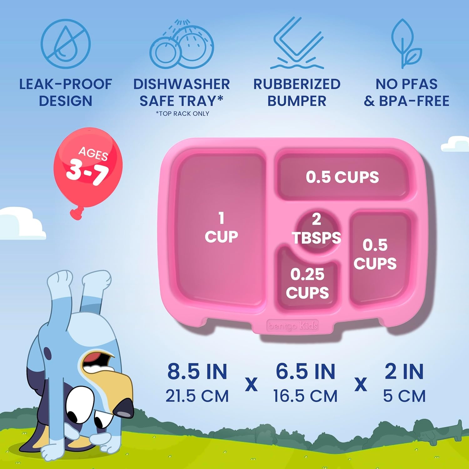 image:imageBentgo BLUEY Kids Prints LeakProof 5Compartment BentoStyle Kids Lunch Box Ideal Portions Ages 37 Durable DropProof Dishwasher Safe PFAS amp BPAFree Bluey amp Bingo Play DayHearts Crafts
