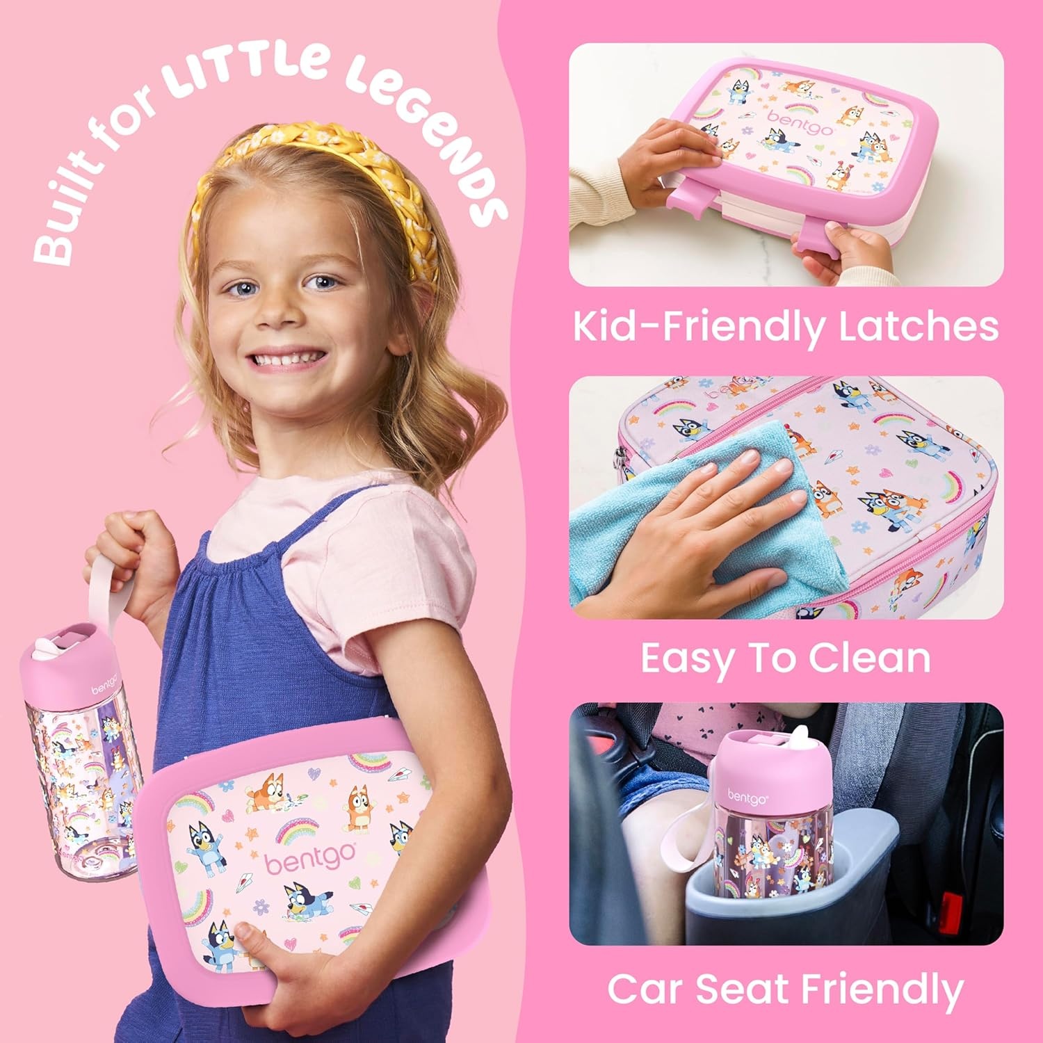 image:imageBentgo BLUEY 3Piece Lunchtime Trio Set LeakProof Kids Prints 5Compartment Bento Lunch Box Insulated Lightweight Tote Bag amp Durable Bite amp Sip Water Bottle Bundle for Age 3 Hearts amp CraftsHearts Crafts