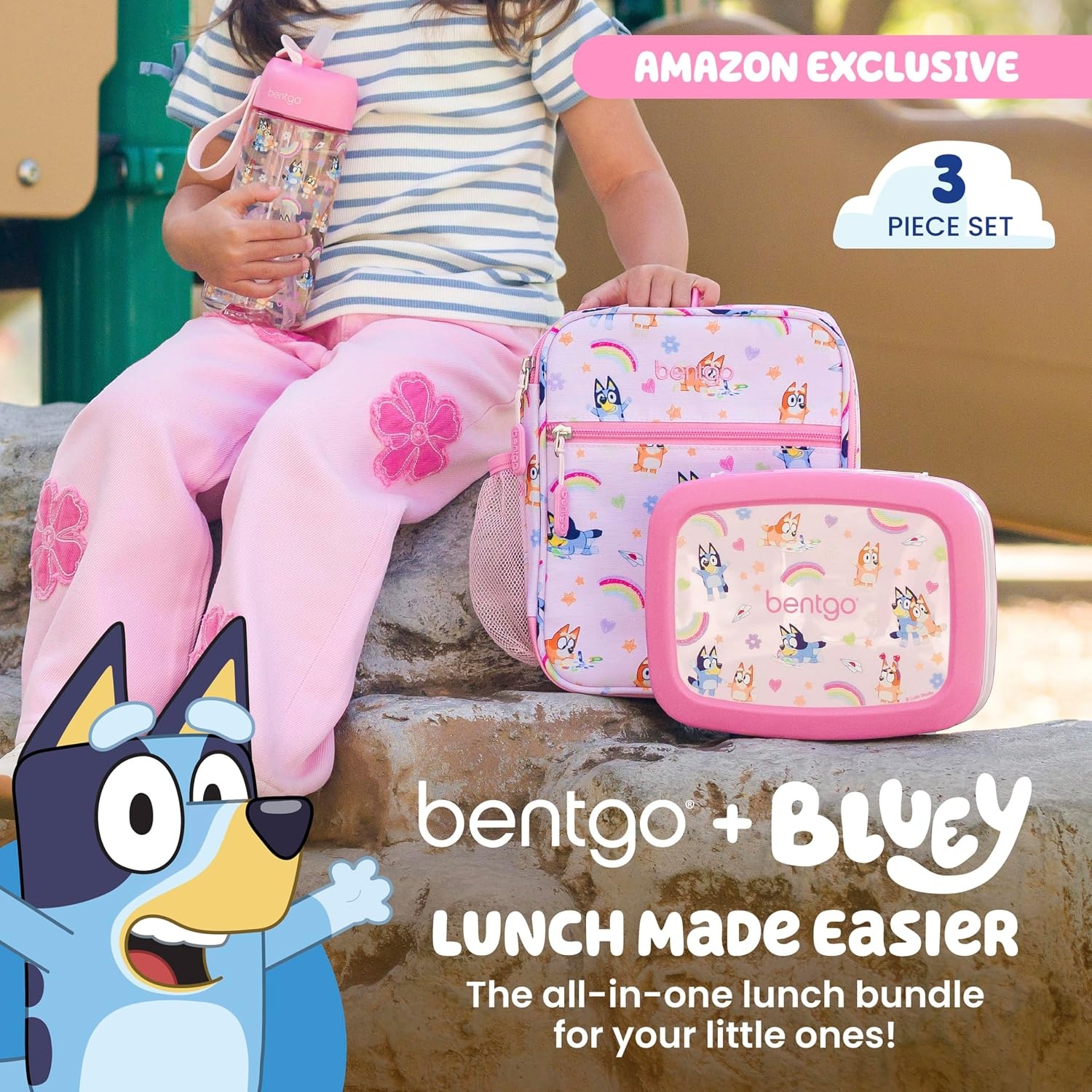 image:imageBentgo BLUEY 3Piece Lunchtime Trio Set LeakProof Kids Prints 5Compartment Bento Lunch Box Insulated Lightweight Tote Bag amp Durable Bite amp Sip Water Bottle Bundle for Age 3 Hearts amp CraftsHearts Crafts
