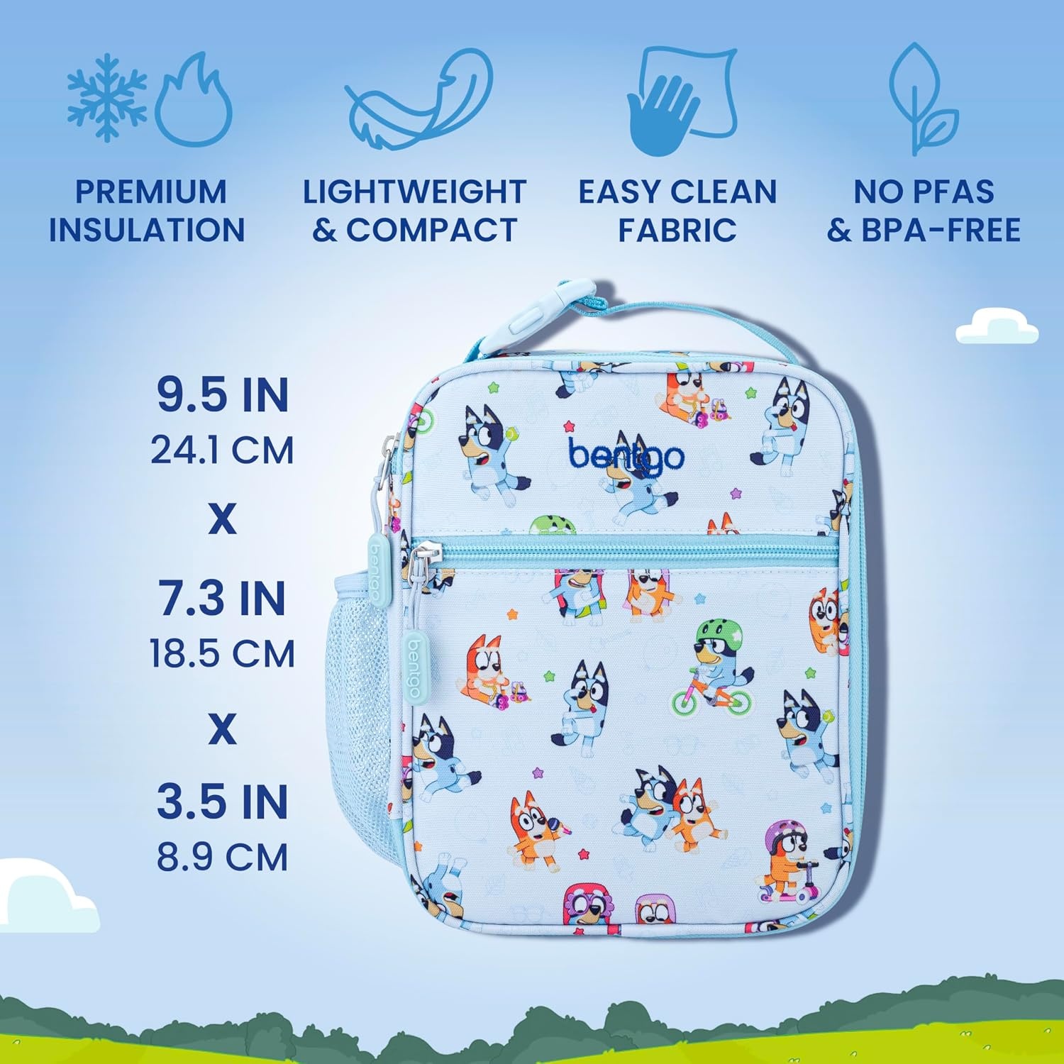 image:imageBentgo BLUEY 3Piece Lunchtime Trio Set LeakProof Kids Prints 5Compartment Bento Lunch Box Insulated Lightweight Tote Bag amp Durable Bite amp Sip Water Bottle Bundle for Age 3 Hearts amp CraftsPlay Day