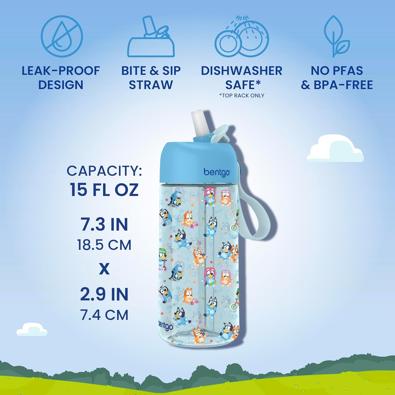 image:imageBentgo BLUEY 3Piece Lunchtime Trio Set LeakProof Kids Prints 5Compartment Bento Lunch Box Insulated Lightweight Tote Bag amp Durable Bite amp Sip Water Bottle Bundle for Age 3 Hearts amp CraftsPlay Day