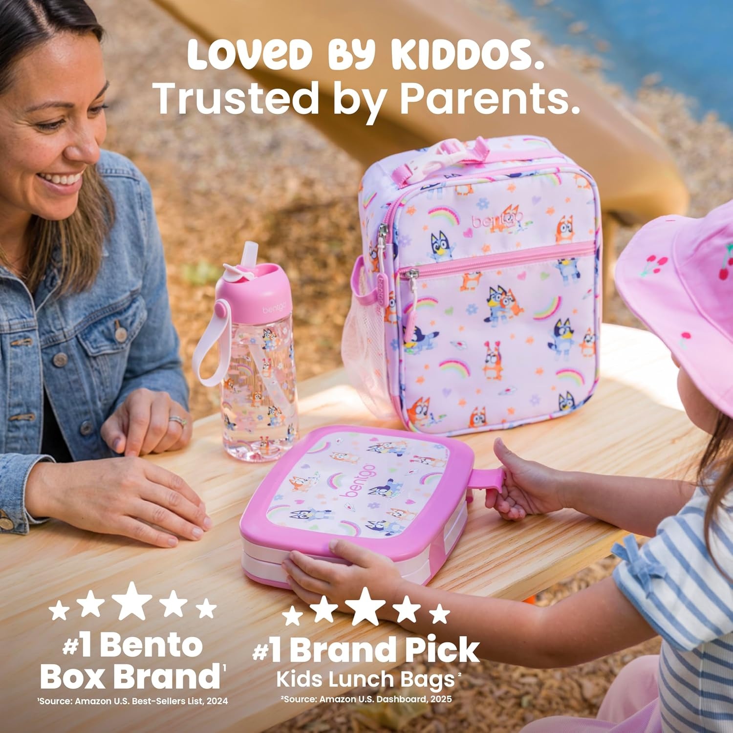 image:imageBentgo BLUEY 3Piece Lunchtime Trio Set LeakProof Kids Prints 5Compartment Bento Lunch Box Insulated Lightweight Tote Bag amp Durable Bite amp Sip Water Bottle Bundle for Age 3 Hearts amp CraftsHearts Crafts