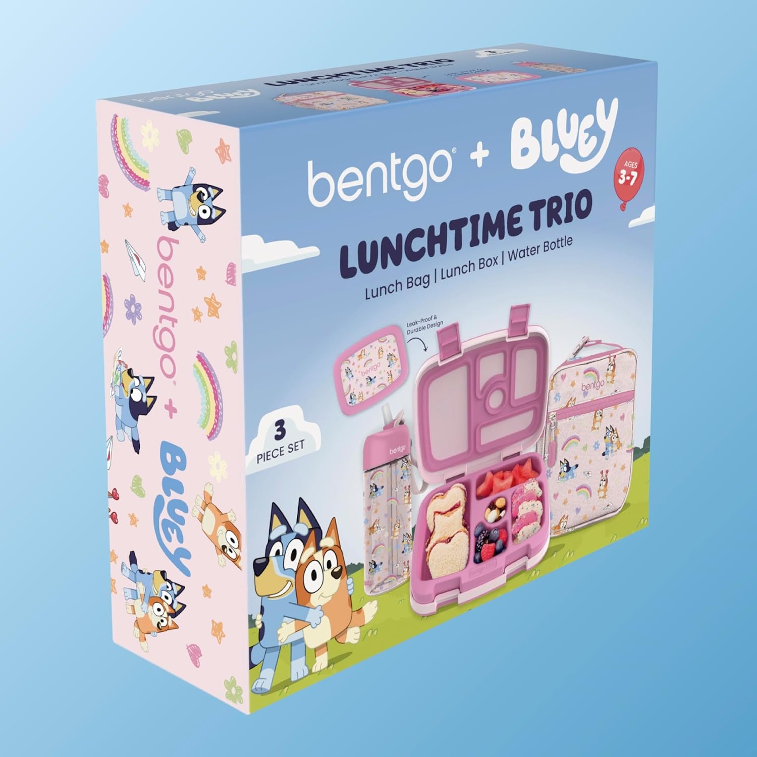 image:imageBentgo BLUEY 3Piece Lunchtime Trio Set LeakProof Kids Prints 5Compartment Bento Lunch Box Insulated Lightweight Tote Bag amp Durable Bite amp Sip Water Bottle Bundle for Age 3 Hearts amp CraftsHearts Crafts