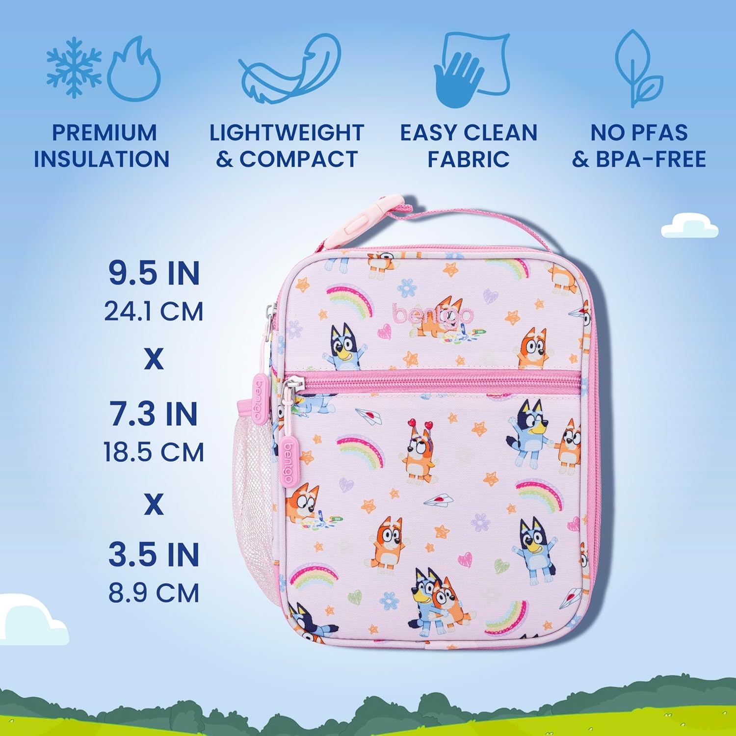 image:imageBentgo BLUEY 3Piece Lunchtime Trio Set LeakProof Kids Prints 5Compartment Bento Lunch Box Insulated Lightweight Tote Bag amp Durable Bite amp Sip Water Bottle Bundle for Age 3 Hearts amp CraftsHearts Crafts