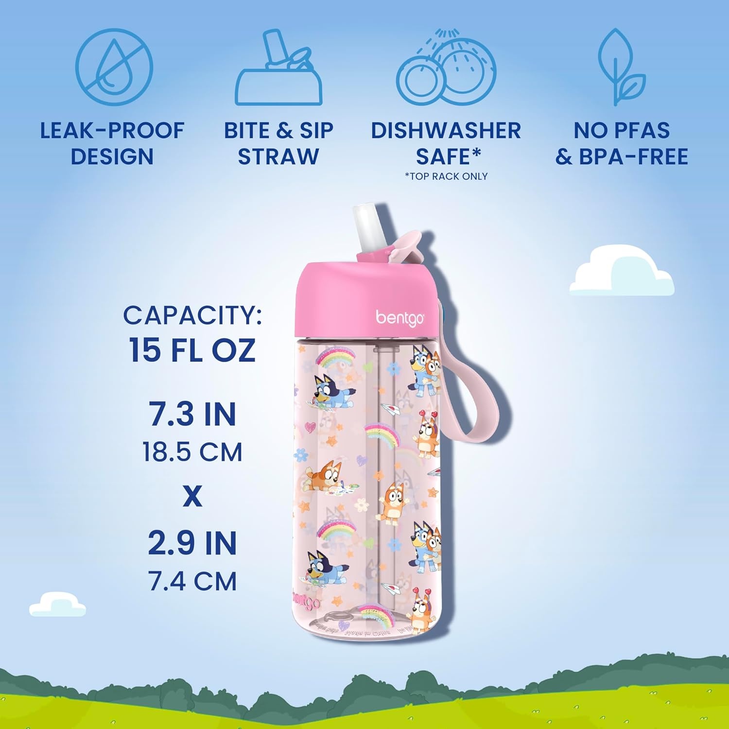 image:imageBentgo BLUEY 3Piece Lunchtime Trio Set LeakProof Kids Prints 5Compartment Bento Lunch Box Insulated Lightweight Tote Bag amp Durable Bite amp Sip Water Bottle Bundle for Age 3 Hearts amp CraftsHearts Crafts