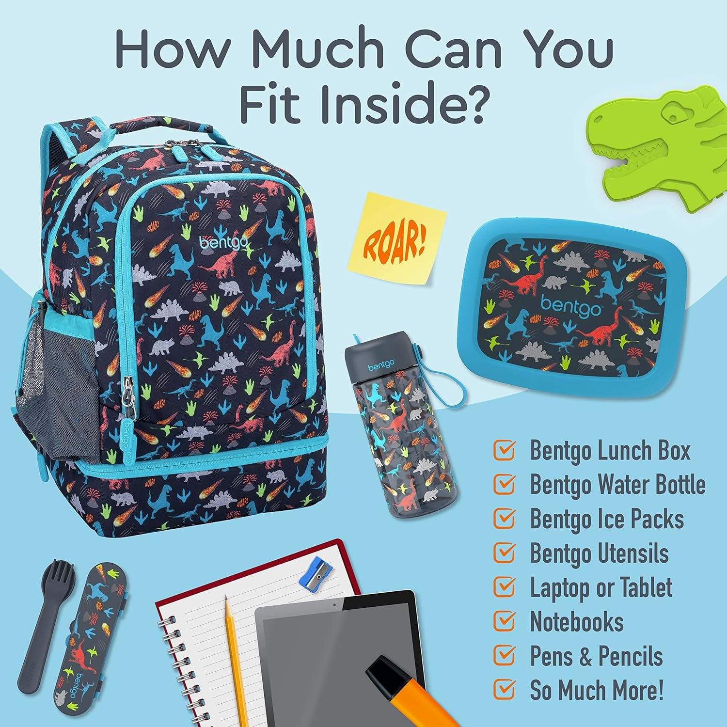 image:imageBentgo 2in1 Backpack amp Insulated Lunch Bag Set With Stainless Steel Water Bottle Dinosaur