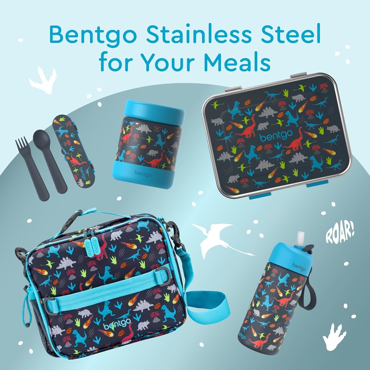 image:imageBentgo 2in1 Backpack amp Insulated Lunch Bag Set With Stainless Steel Water Bottle Dinosaur