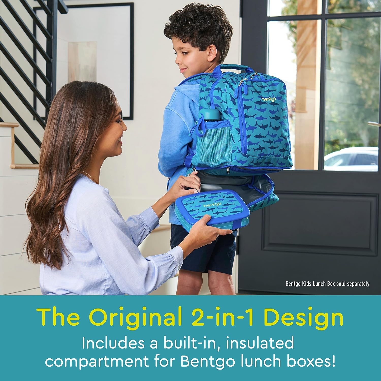 image:imageBentgo 2in1 Backpack amp Insulated Lunch Bag Set With Stainless Steel Water Bottle Sharks