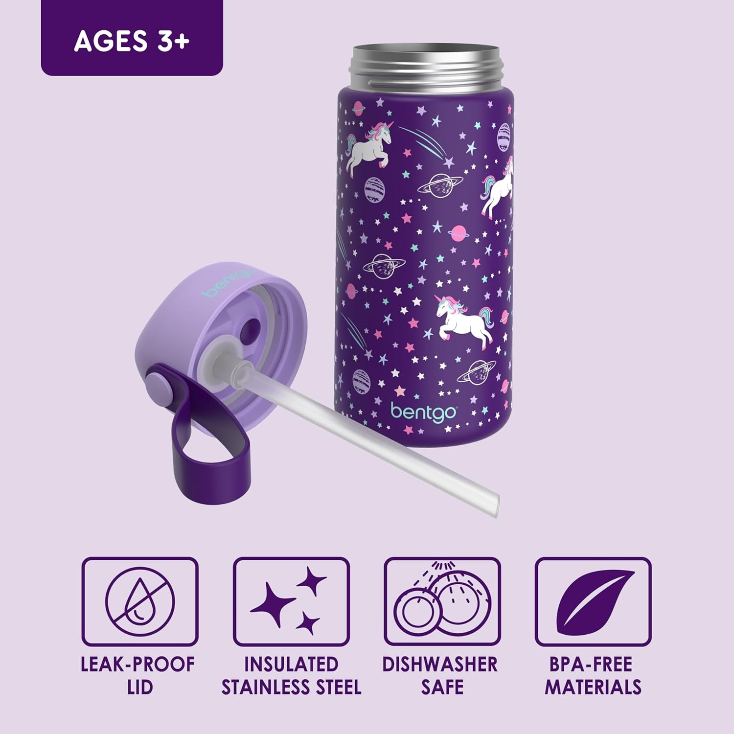 image:imageBentgo 2in1 Backpack amp Insulated Lunch Bag Set With Stainless Steel Water Bottle Unicorn