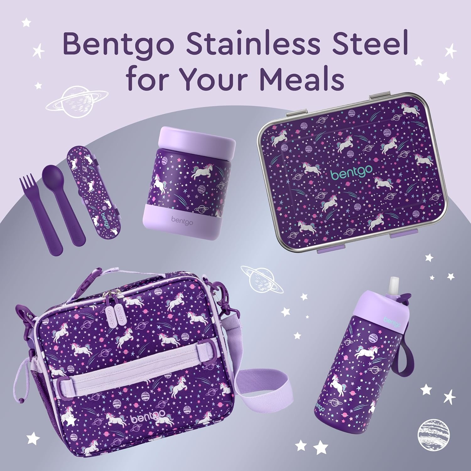 image:imageBentgo 2in1 Backpack amp Insulated Lunch Bag Set With Stainless Steel Water Bottle Unicorn
