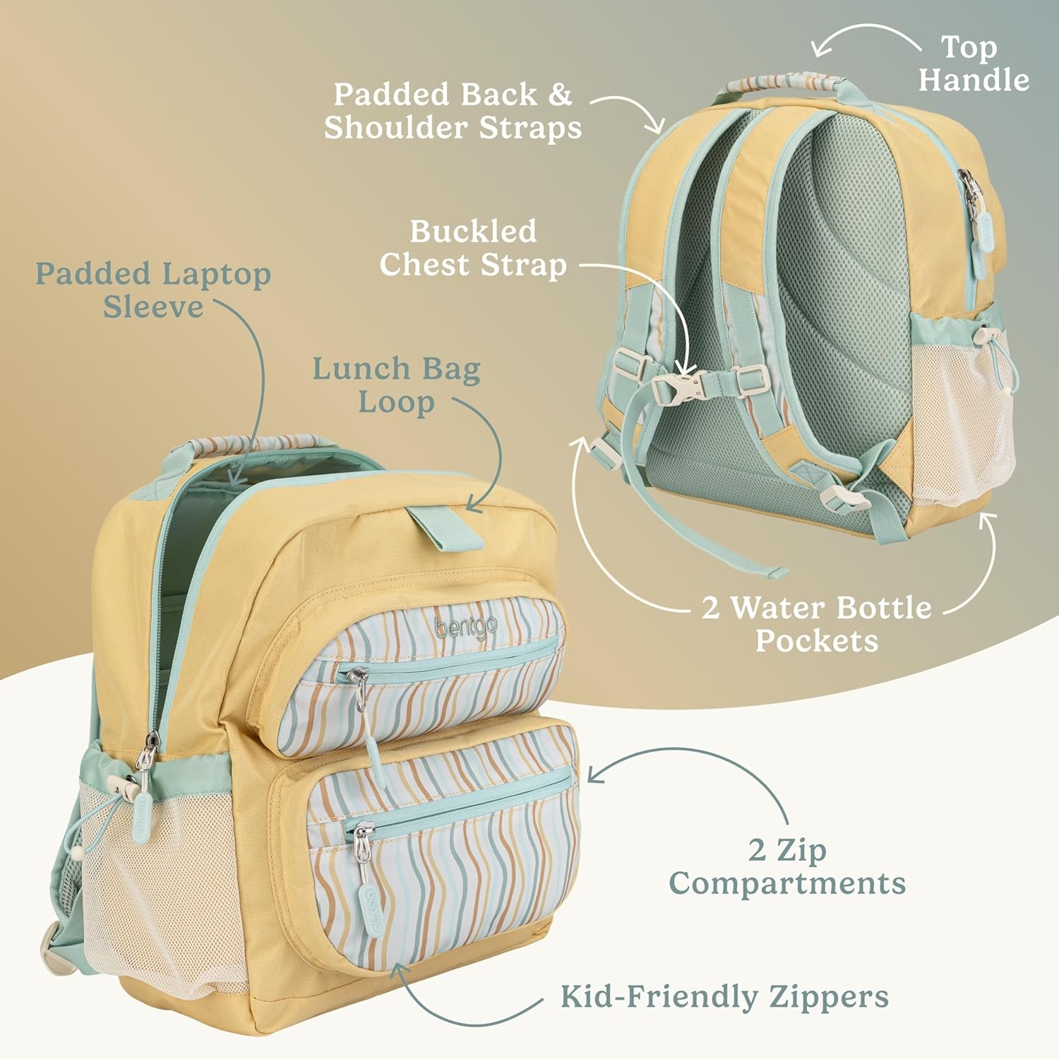 image:imageBentgo Kids 14 Backpack Set With Kids Prints Lunch Box Wavy