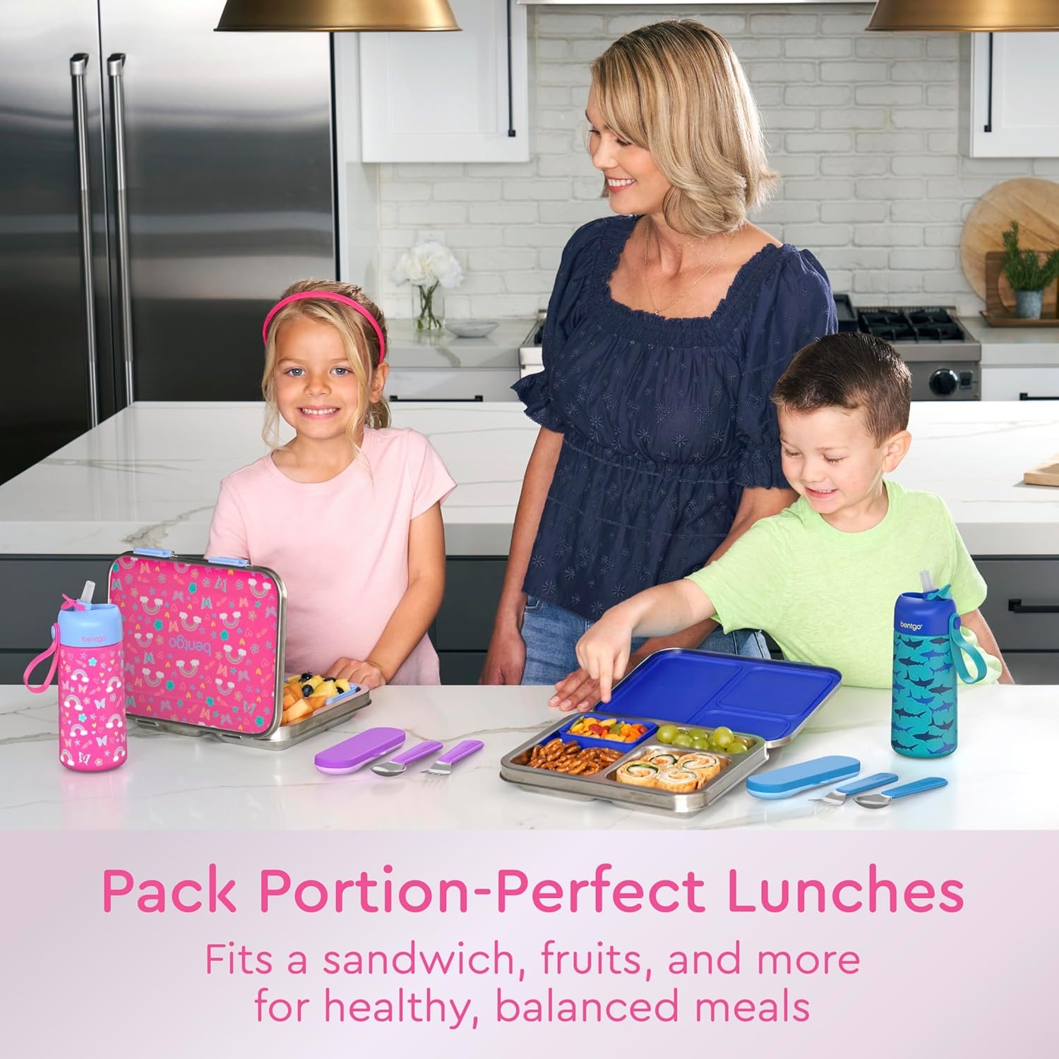 image:imageBentgo Kids Insulated Lunch Bag and Stainless Steel Lunch Box Set Rainbows amp Butterflies