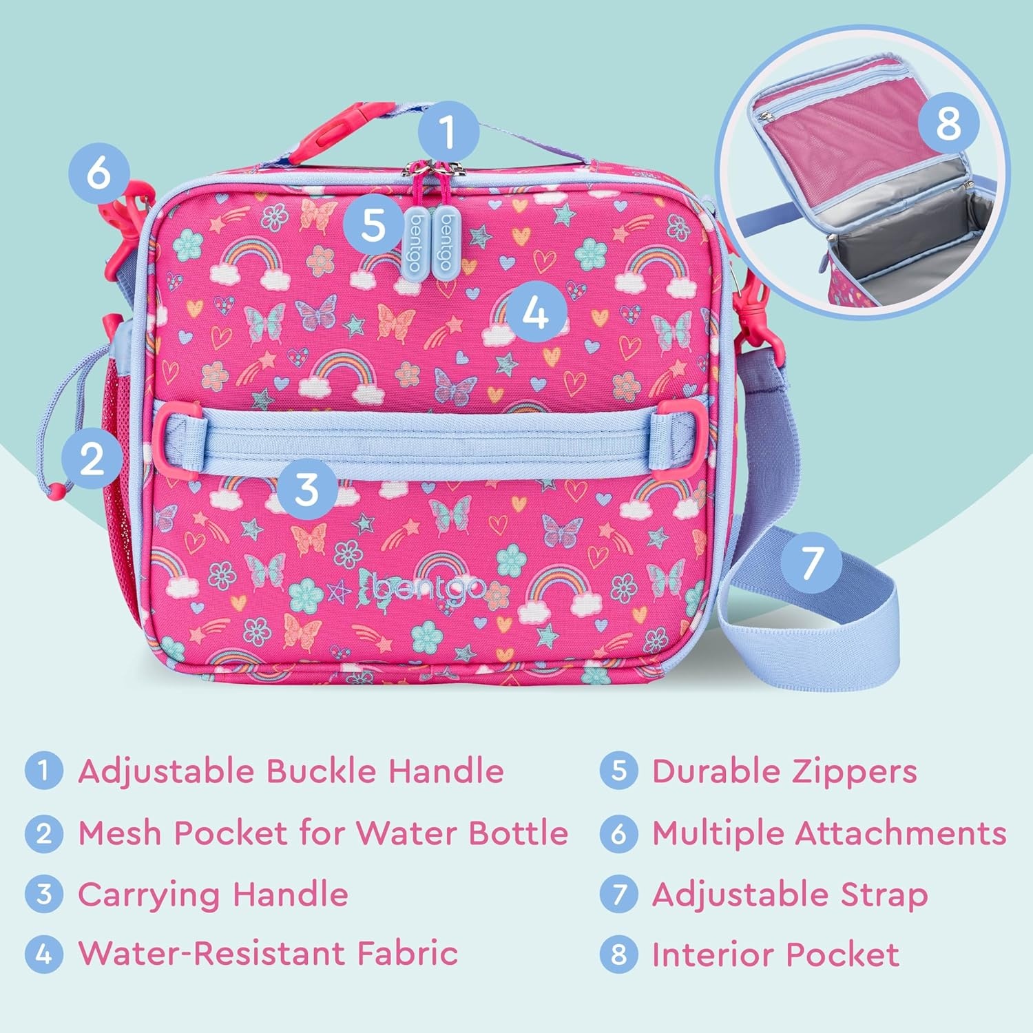 image:imageBentgo Kids Insulated Lunch Bag and Stainless Steel Lunch Box Set Rainbows amp Butterflies