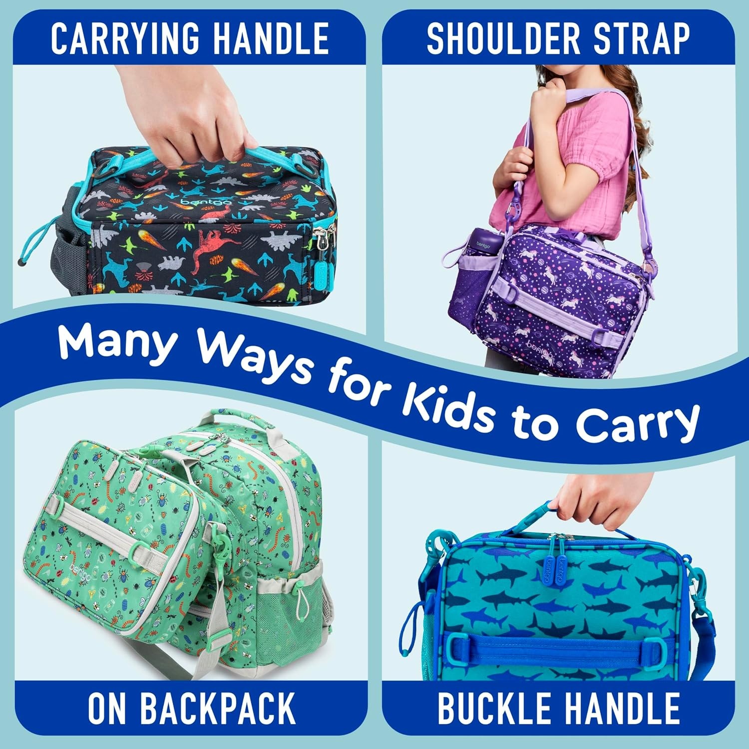 image:imageBentgo Kids Insulated Lunch Bag and Stainless Steel Lunch Box Set Sharks