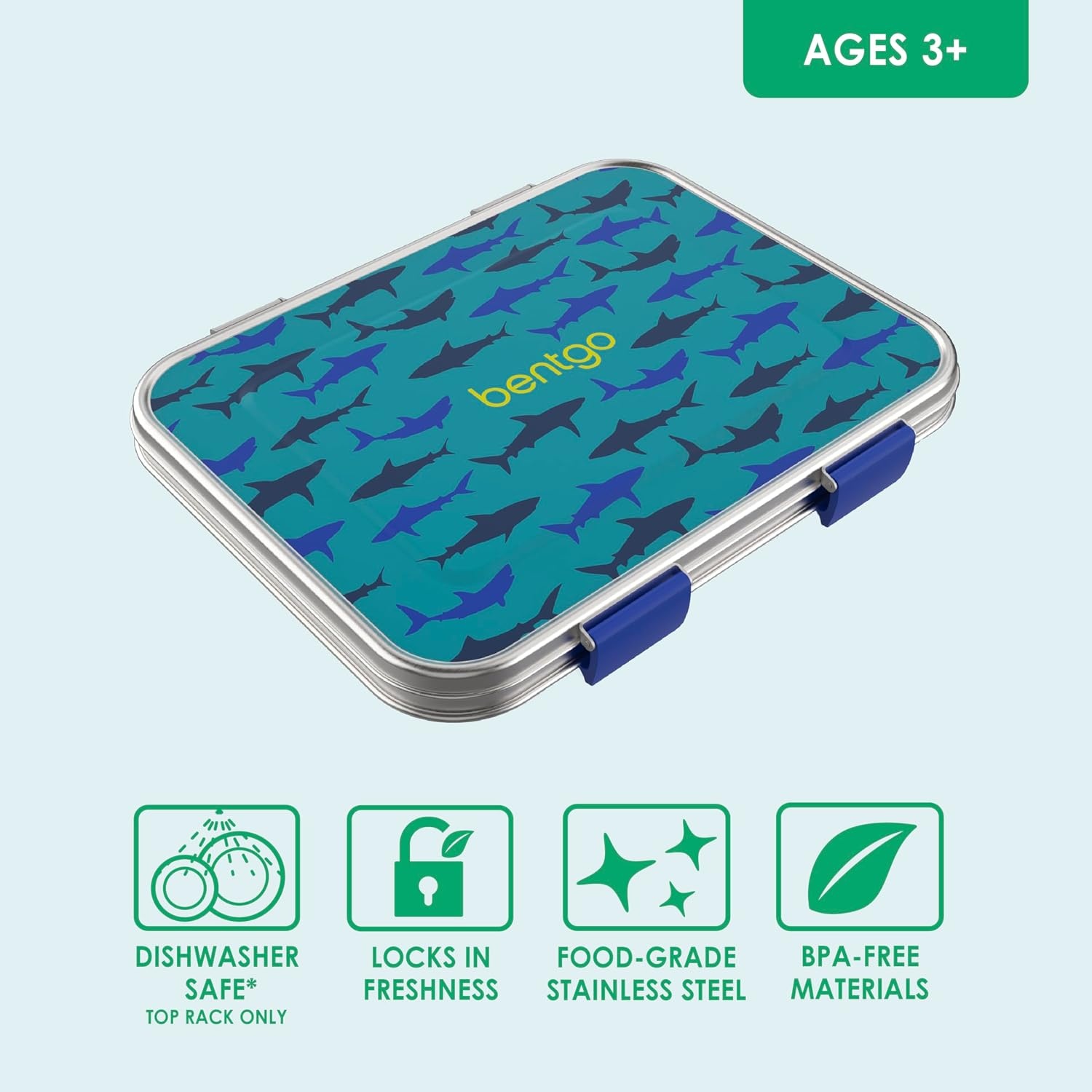 image:imageBentgo Kids Insulated Lunch Bag and Stainless Steel Lunch Box Set Sharks