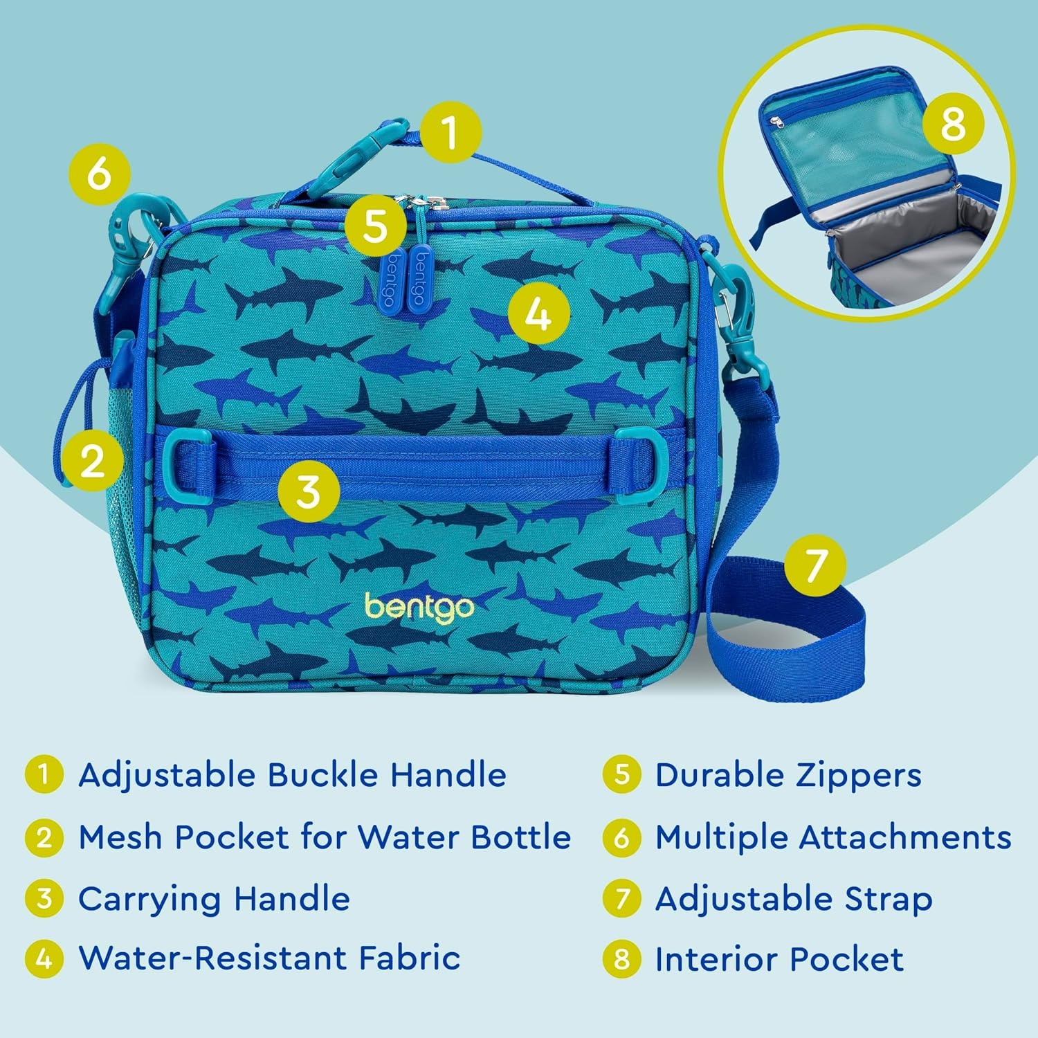 image:imageBentgo Kids Insulated Lunch Bag and Stainless Steel Lunch Box Set Sharks
